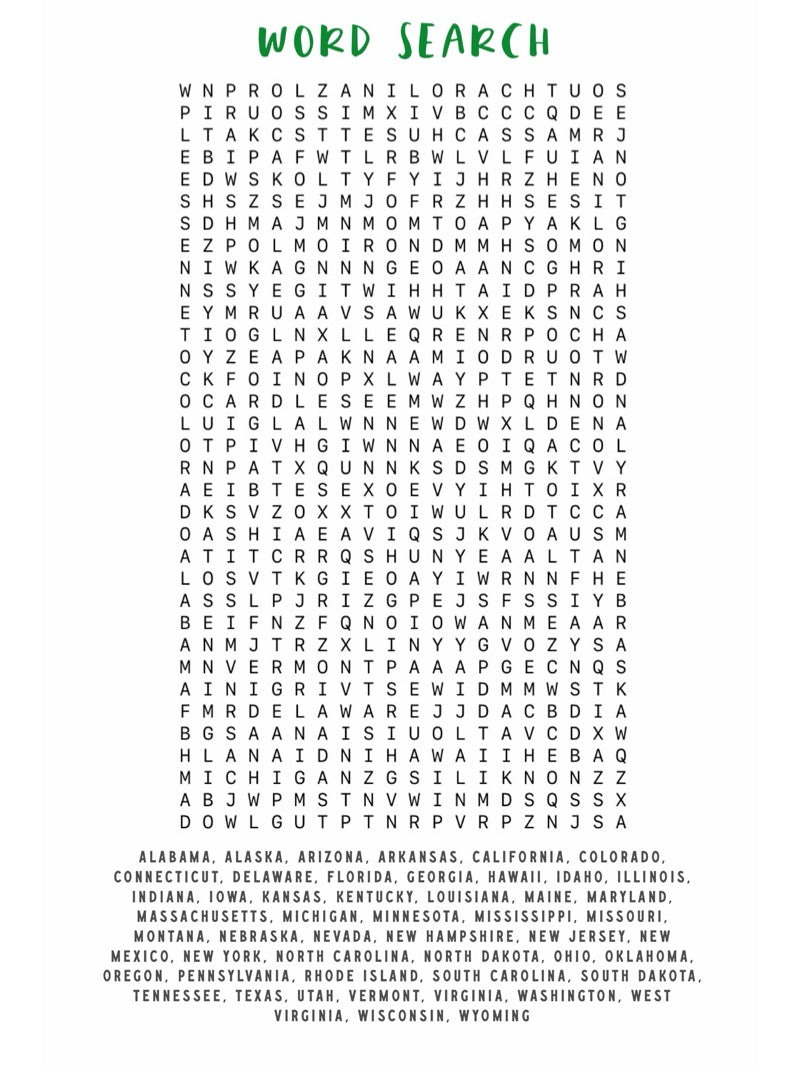 US STATE WORD SEARCH DIGITAL DOWNLOAD