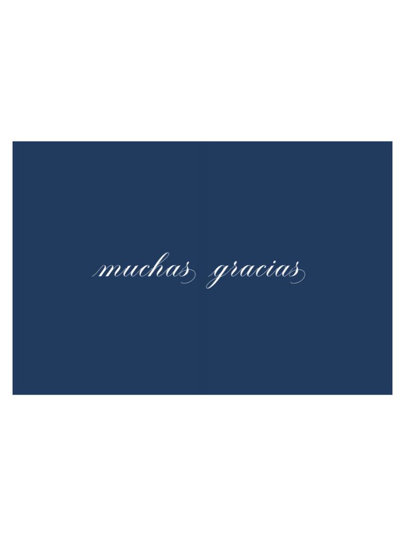 MUCHAS GRACIAS POSTCARD IN NAVY