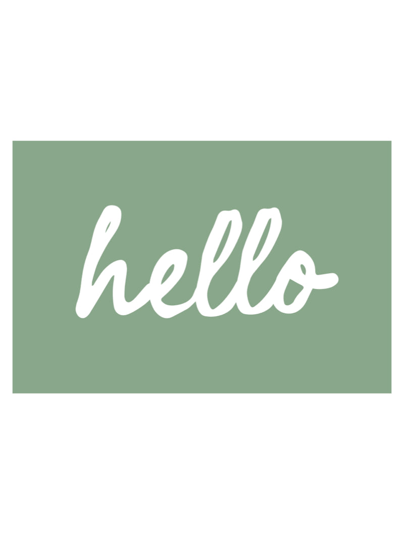 HELLO POSTCARD IN EUCALYPTUS GREEN