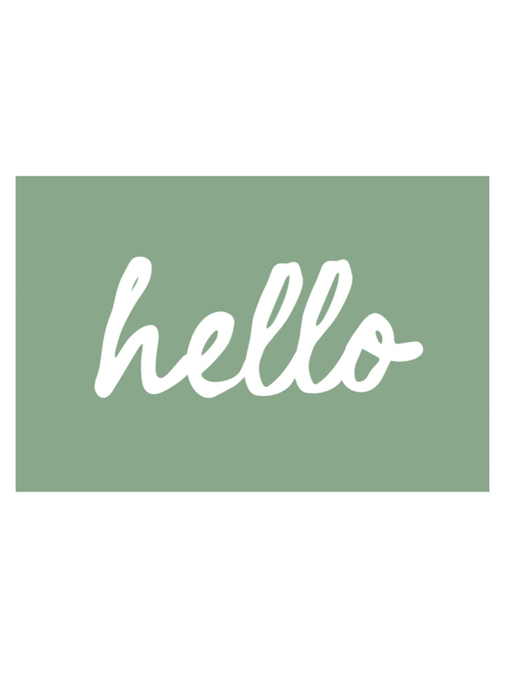 HELLO POSTCARD IN EUCALYPTUS GREEN