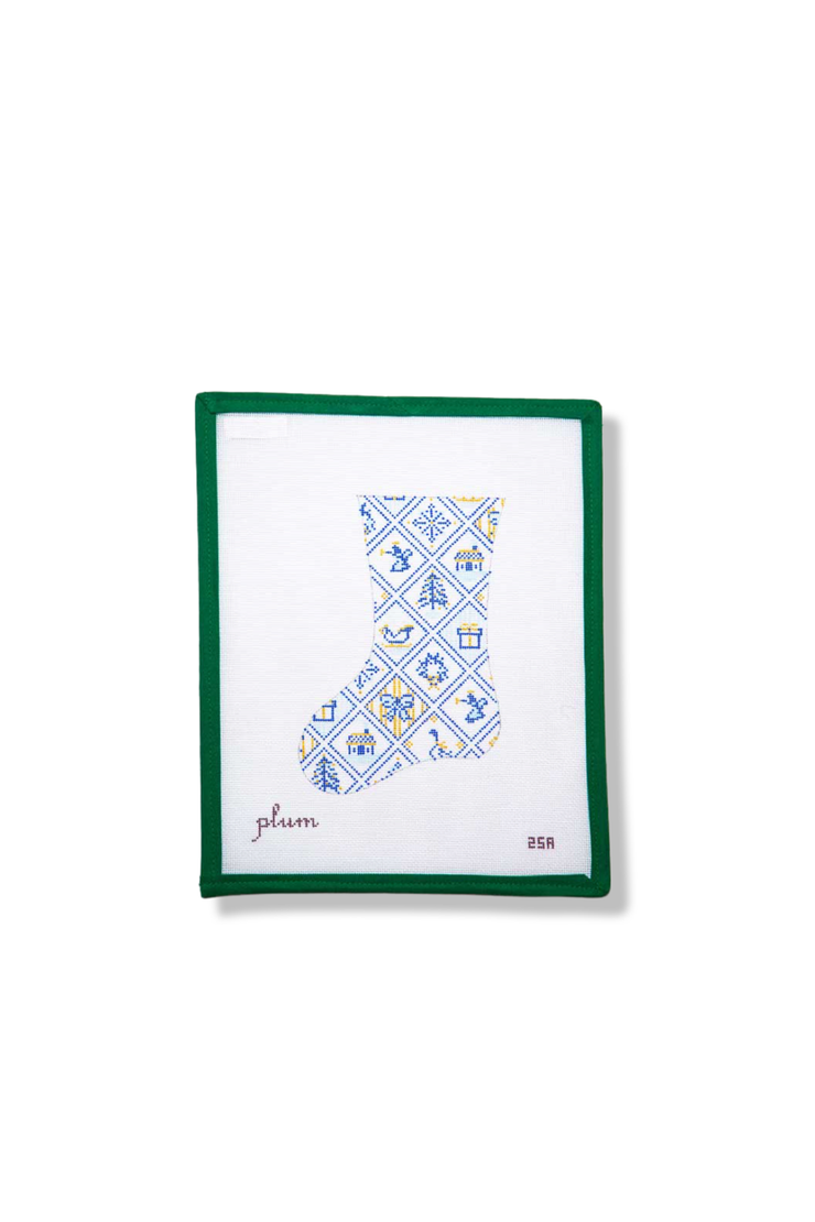 BLUE AND WHITE TILE MINI STOCKING