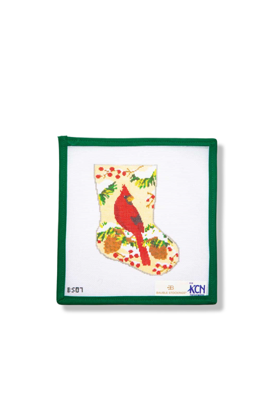 CHRISTMAS CARDINAL BAUBLE STOCKING CANVAS